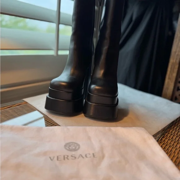 Versace Black Leather Platform Boots